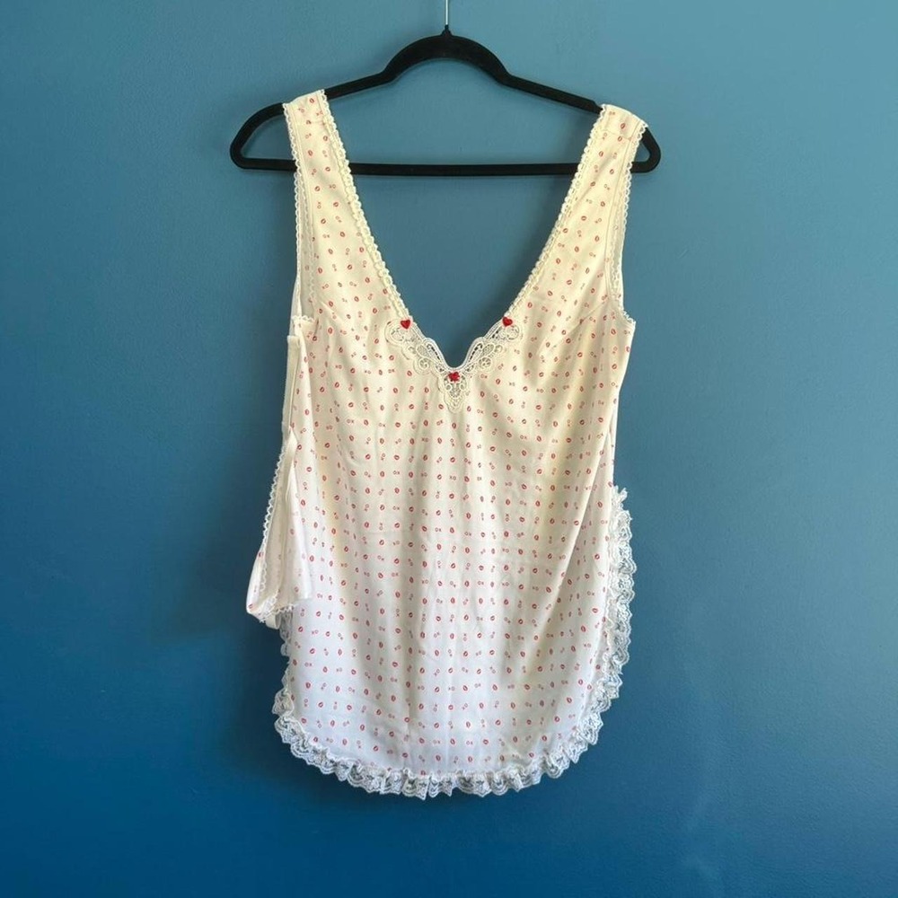 Vintage Lingerie Set Women's Size‎ Small White Red Lace Ruffle Heart XOXO Twee